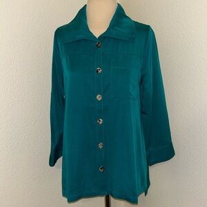 NWT Soft Surroundings Emerald Green Button Down Top PS Petite Small 4 or 6 Fall